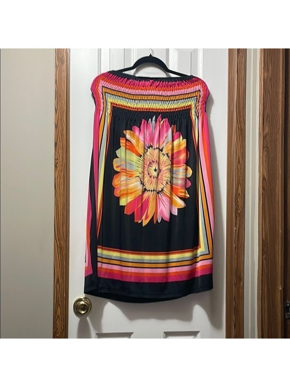 Pink and Orange Smocked Knee-Length Resort Coverup